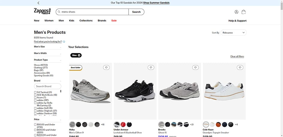 Zappos - Impact of Layout and structure